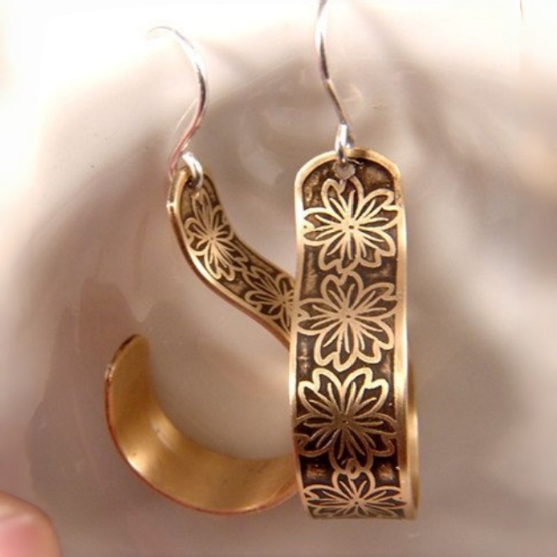 Boho Retro Ethnic Handmade Carving Print Hook Earrings
